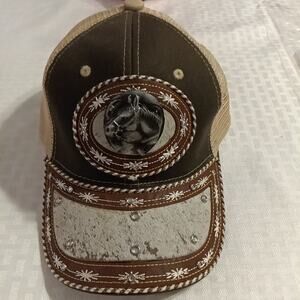 Avelar Men's Western Cap Brown Size OS Adjustable Strap Horse Head Design Cowboy